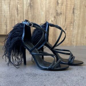 Topshop Black Strappy Feather Stiletto Heels Size 6.5